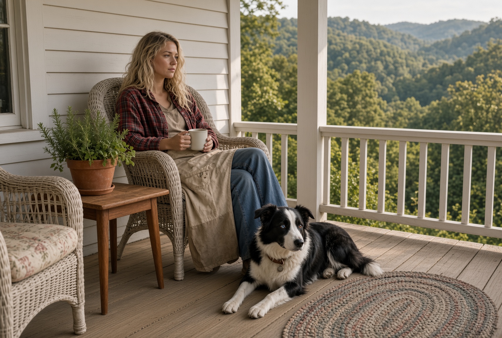 Dolly and Charlotte on the old white farmhouse porch