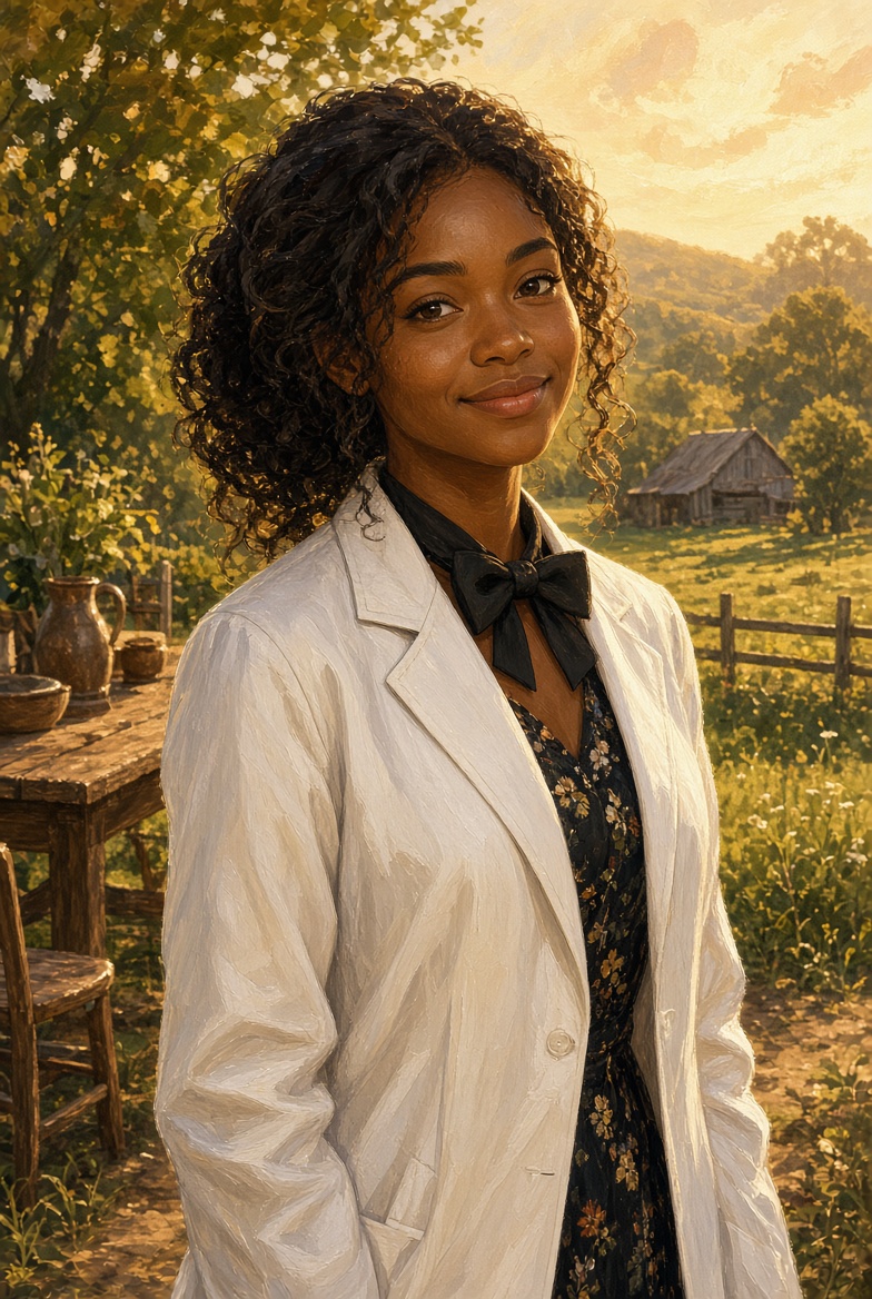 Mara in a white waiter jacket and black bow tie at the outdoor tables